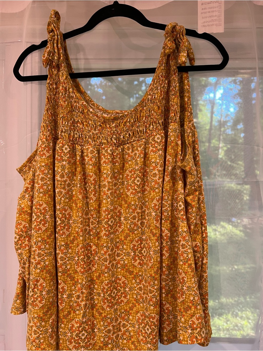 Cato Mustard Floral Tie-Shoulder Smocked Yoke Tank Top